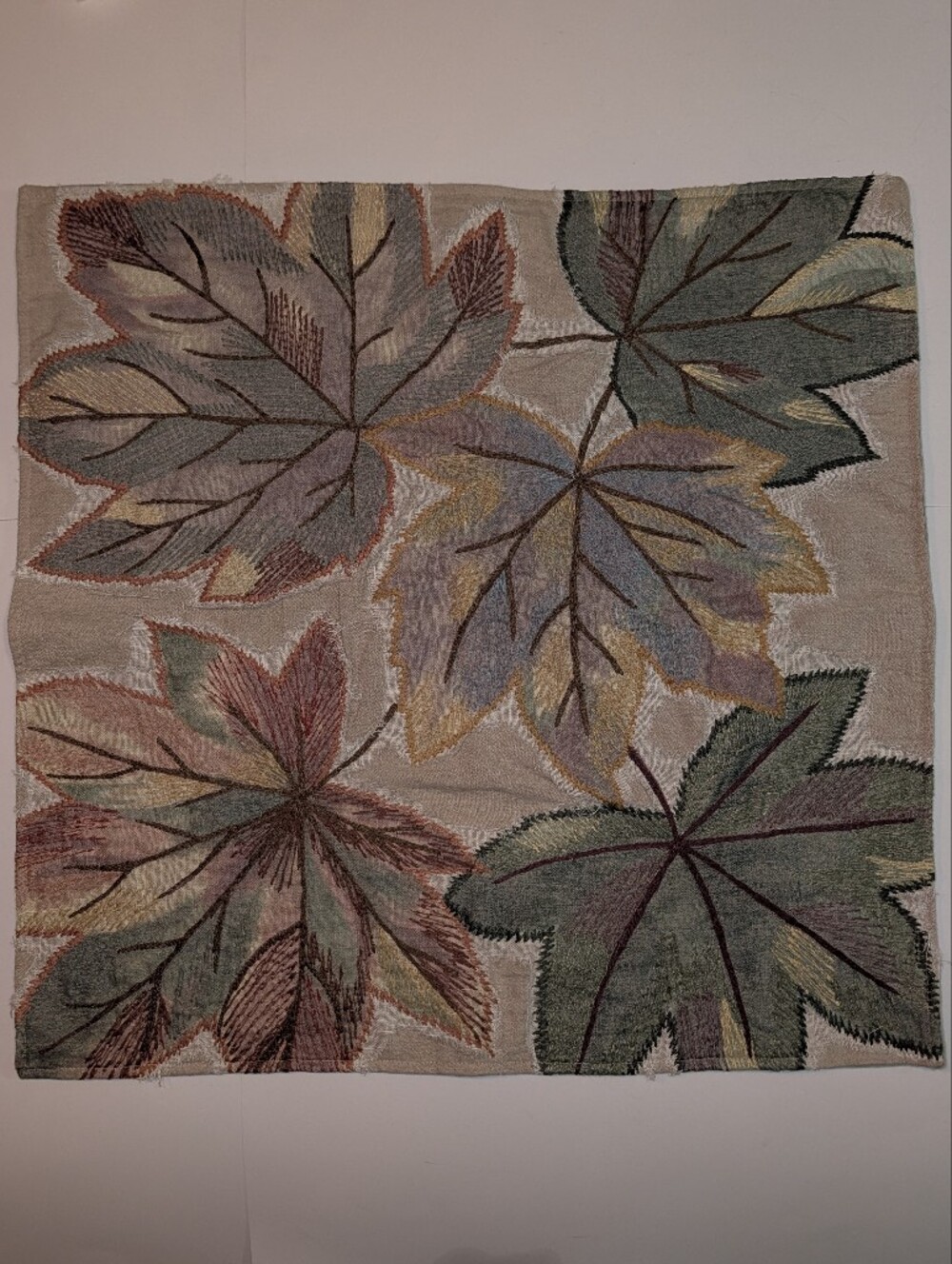 Pottery Barn Fall Leaves Embroidered Applique 24" X 24" Pillow Cover